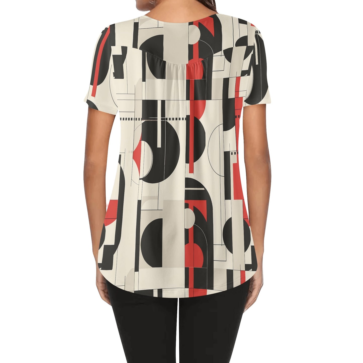 Lockere Bluse mit U-Ausschnitt und kurzen Ärmeln für Damen - Geometry v5 Bluse JLR Design