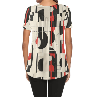 Lockere Bluse mit U-Ausschnitt und kurzen Ärmeln für Damen - Geometry v5 Bluse JLR Design