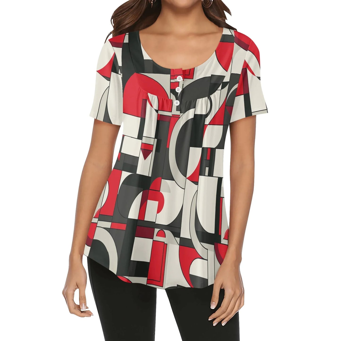 lockere-bluse-mit-u-ausschnitt-und-kurzen-armeln-fur-damen-geometry-v6-bluse-jlr-design-37993 - JLR Design