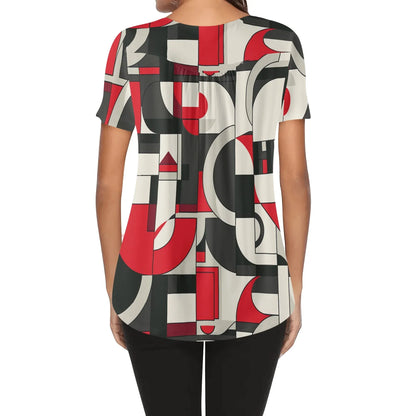 lockere-bluse-mit-u-ausschnitt-und-kurzen-armeln-fur-damen-geometry-v6-bluse-jlr-design-15497 - JLR Design