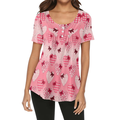 lockere-bluse-mit-u-ausschnitt-und-kurzen-armeln-fur-damen-gifted-heart-bluse-jlr-design-90904 - JLR Design