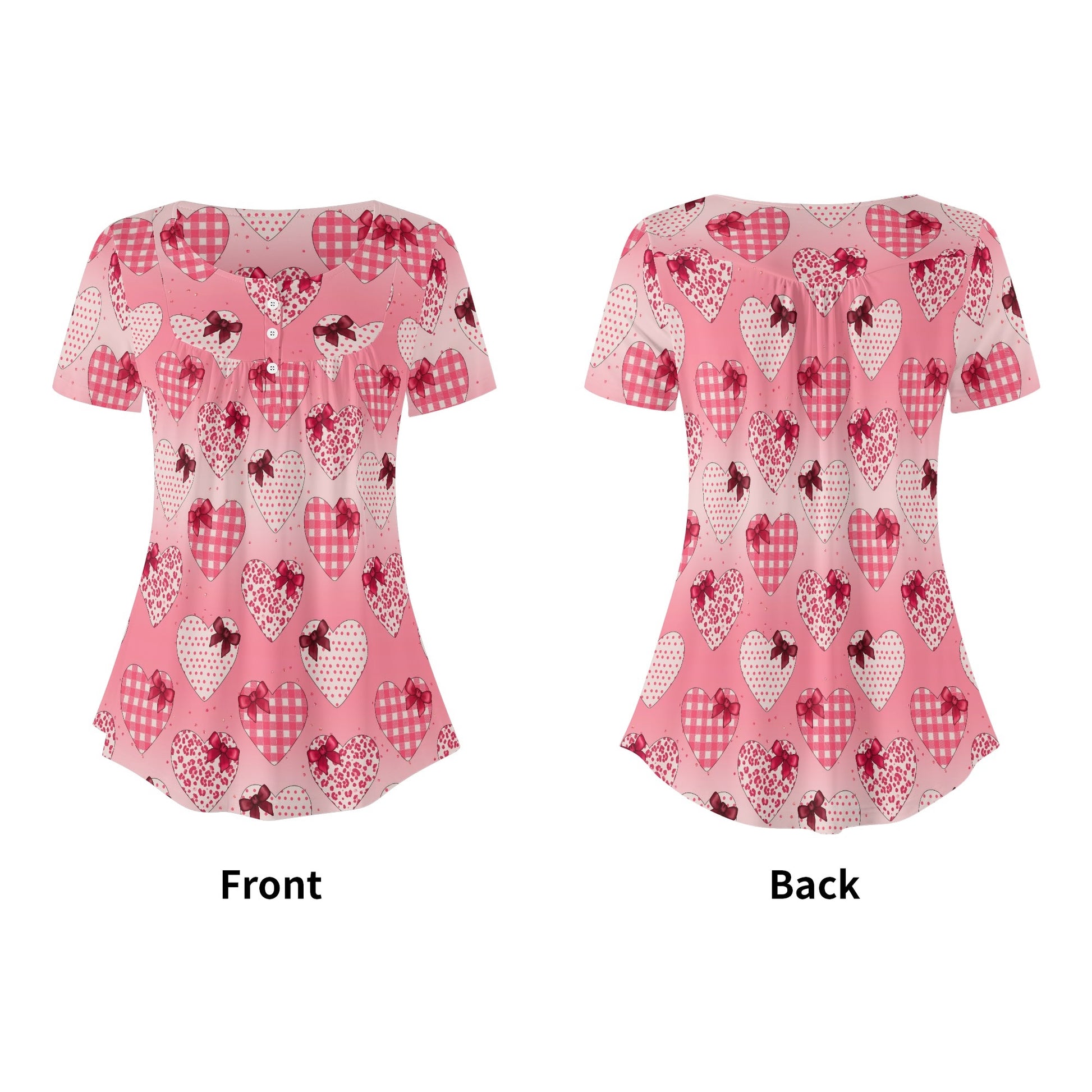 Lockere Bluse mit U-Ausschnitt und kurzen Ärmeln für Damen - Gifted Heart Bluse JLR Design