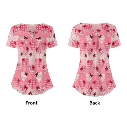 Lockere Bluse mit U-Ausschnitt und kurzen Ärmeln für Damen - Gifted Heart Bluse JLR Design