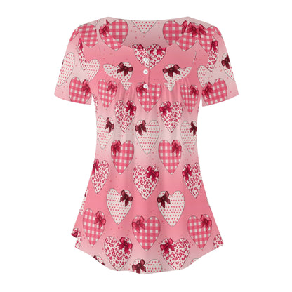 Lockere Bluse mit U-Ausschnitt und kurzen Ärmeln für Damen - Gifted Heart Bluse JLR Design