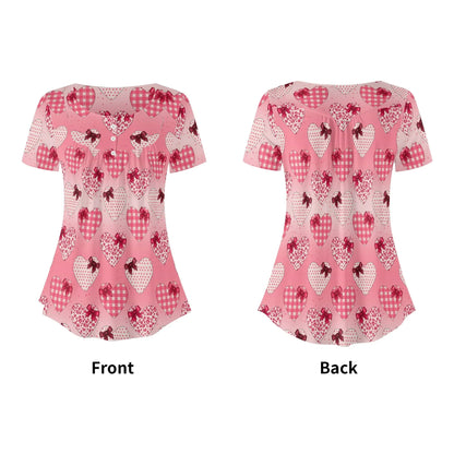 lockere-bluse-mit-u-ausschnitt-und-kurzen-armeln-fur-damen-gifted-heart-bluse-jlr-design-25117 - JLR Design