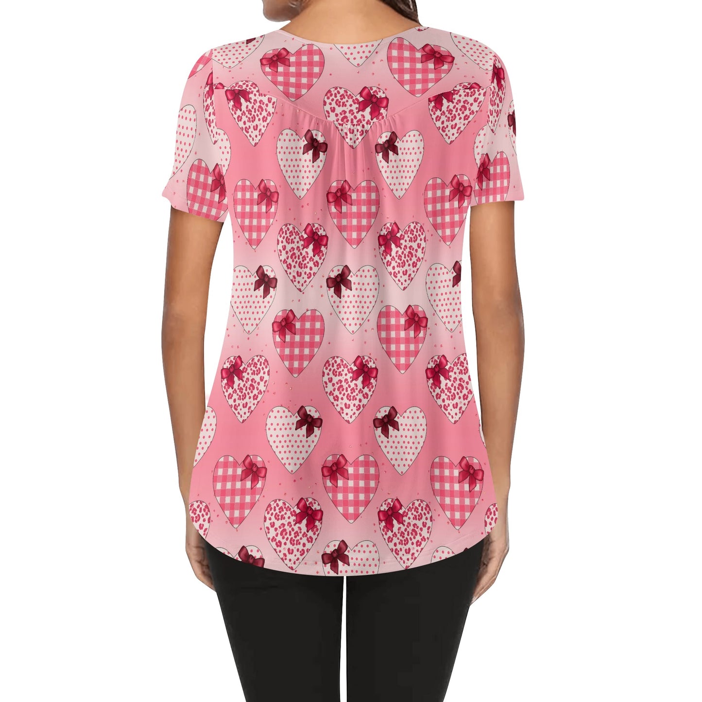 Lockere Bluse mit U-Ausschnitt und kurzen Ärmeln für Damen - Gifted Heart Bluse JLR Design