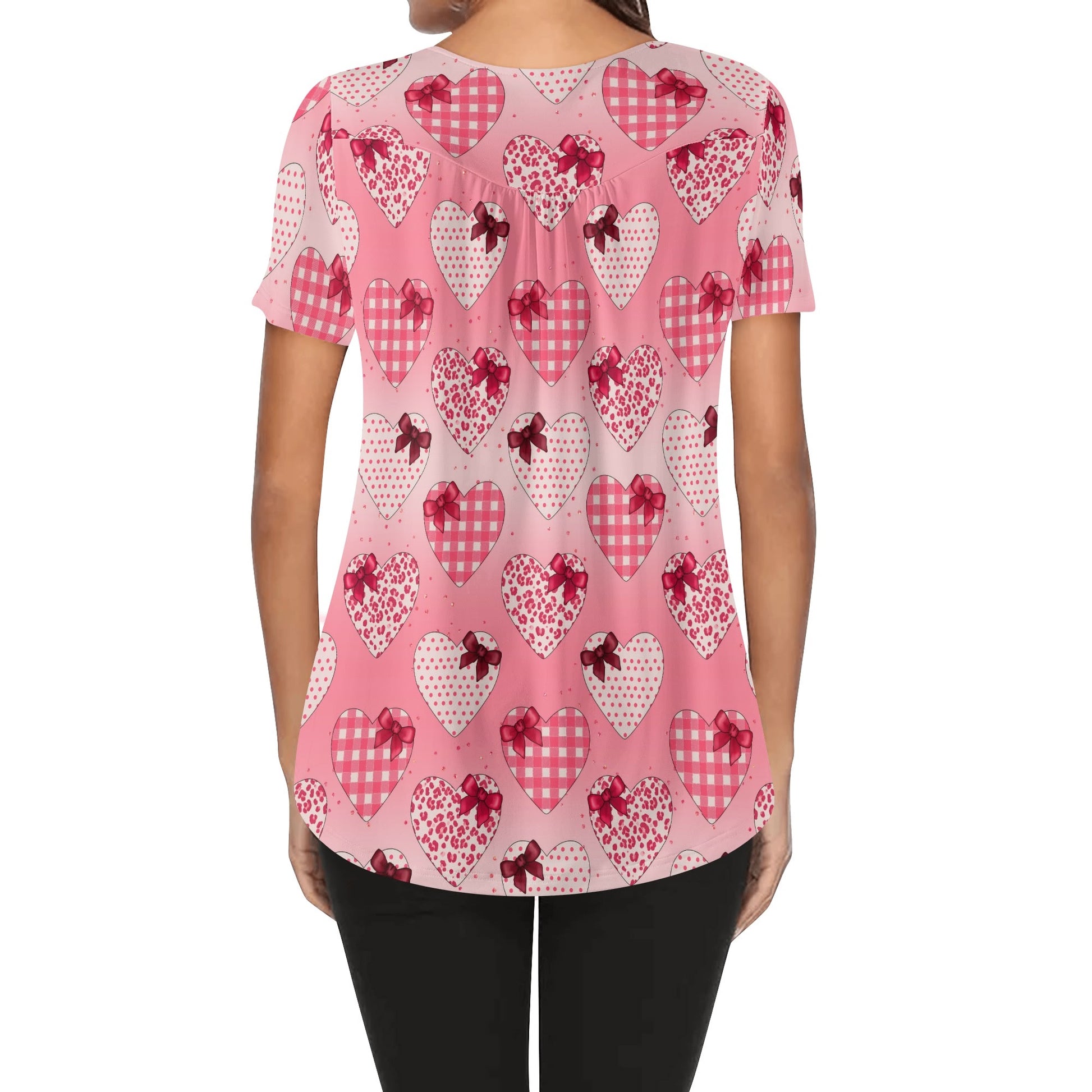 Lockere Bluse mit U-Ausschnitt und kurzen Ärmeln für Damen - Gifted Heart Bluse JLR Design