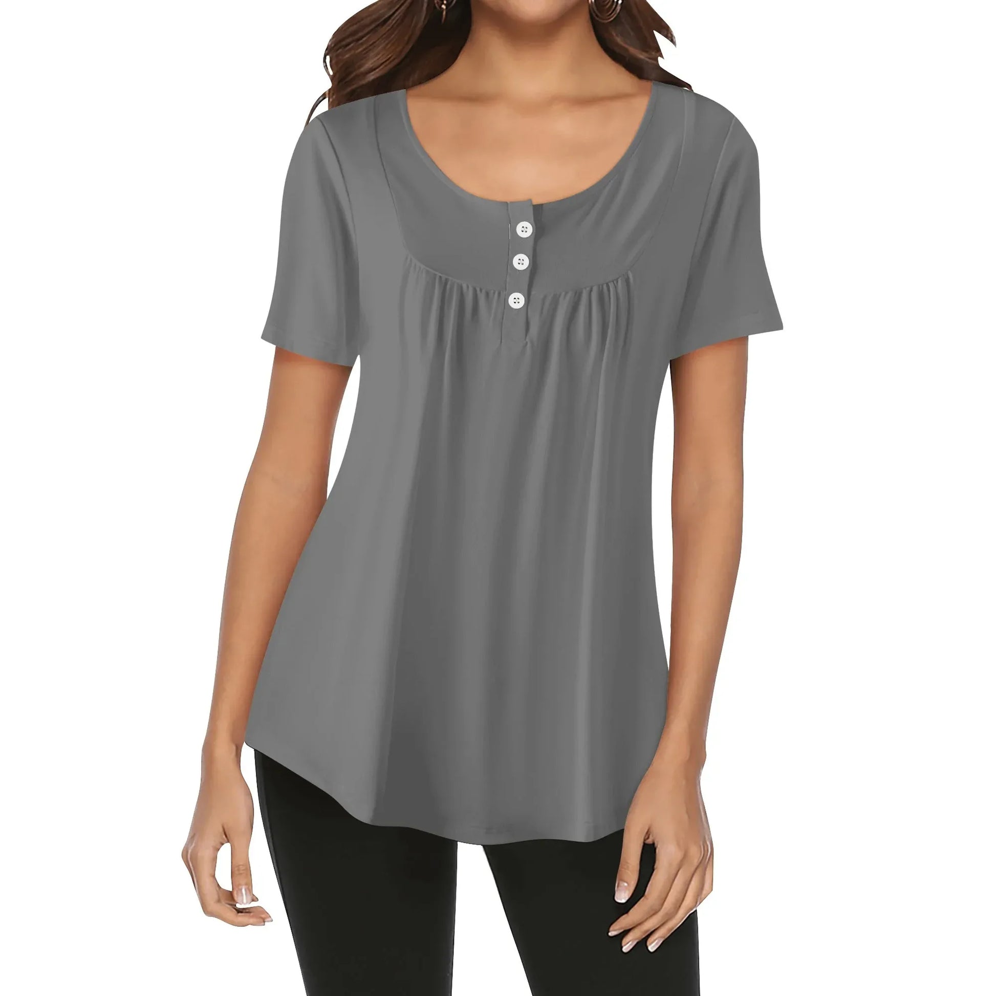 lockere-bluse-mit-u-ausschnitt-und-kurzen-armeln-fur-damen-grau-bluse-jlr-design-34924 - JLR Design