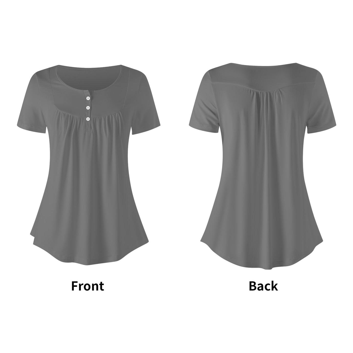 Lockere Bluse mit U-Ausschnitt und kurzen Ärmeln für Damen - Grau Bluse JLR Design