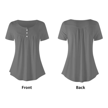 lockere-bluse-mit-u-ausschnitt-und-kurzen-armeln-fur-damen-grau-bluse-jlr-design-25280 - JLR Design