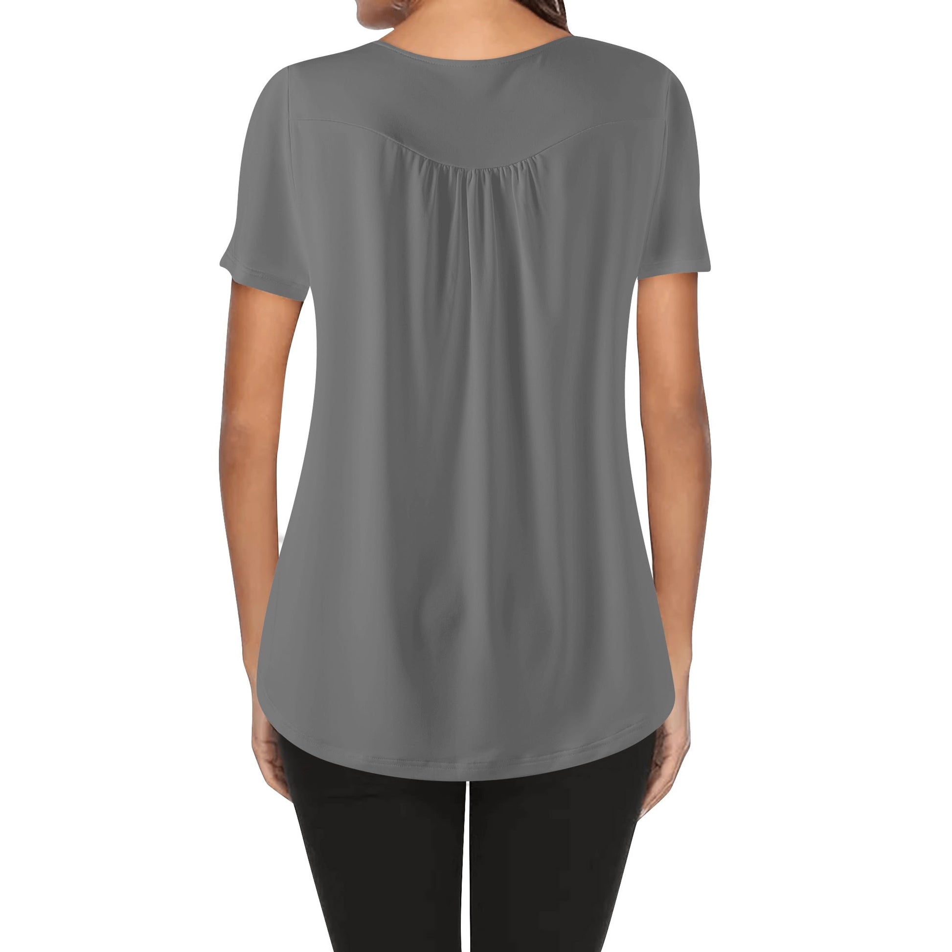 Lockere Bluse mit U-Ausschnitt und kurzen Ärmeln für Damen - Grau Bluse JLR Design