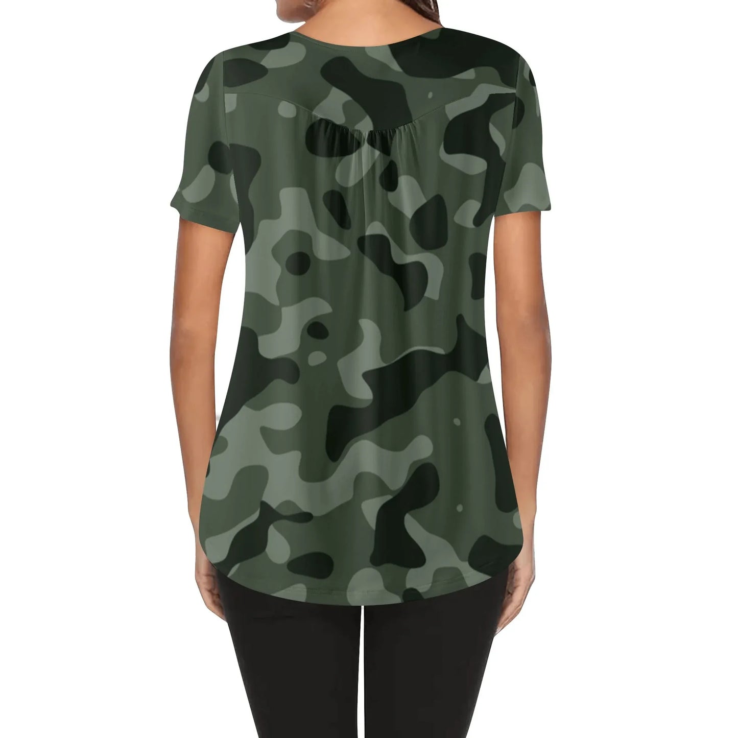 lockere-bluse-mit-u-ausschnitt-und-kurzen-armeln-fur-damen-green-camouflage-bluse-jlr-design-96396 - JLR Design