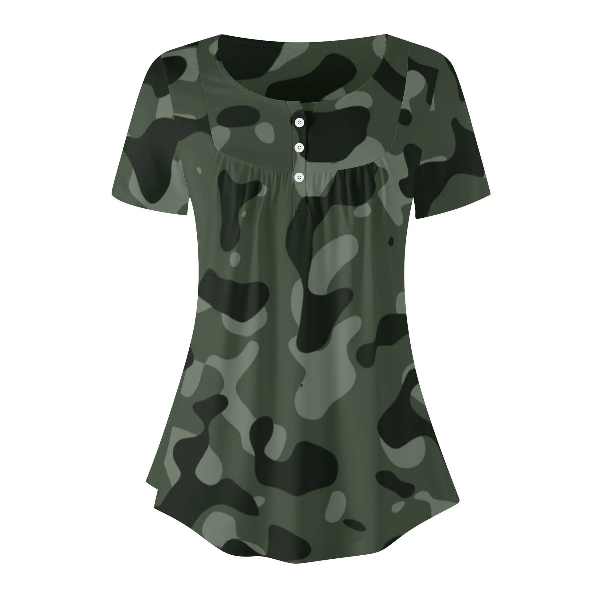 lockere-bluse-mit-u-ausschnitt-und-kurzen-armeln-fur-damen-green-camouflage-bluse-jlr-design-42710 - JLR Design