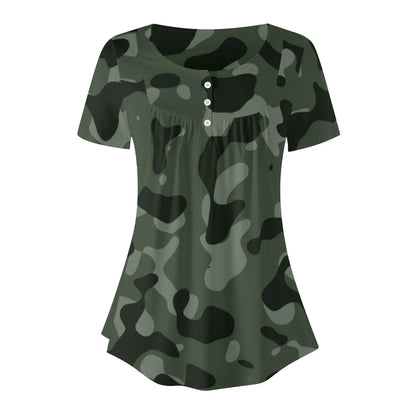 lockere-bluse-mit-u-ausschnitt-und-kurzen-armeln-fur-damen-green-camouflage-bluse-jlr-design-42710 - JLR Design