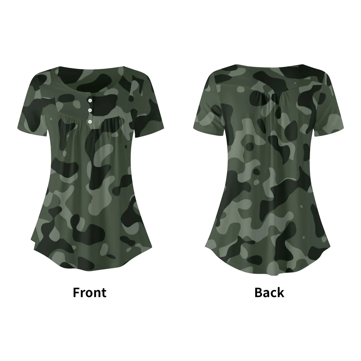 lockere-bluse-mit-u-ausschnitt-und-kurzen-armeln-fur-damen-green-camouflage-bluse-jlr-design-82600 - JLR Design