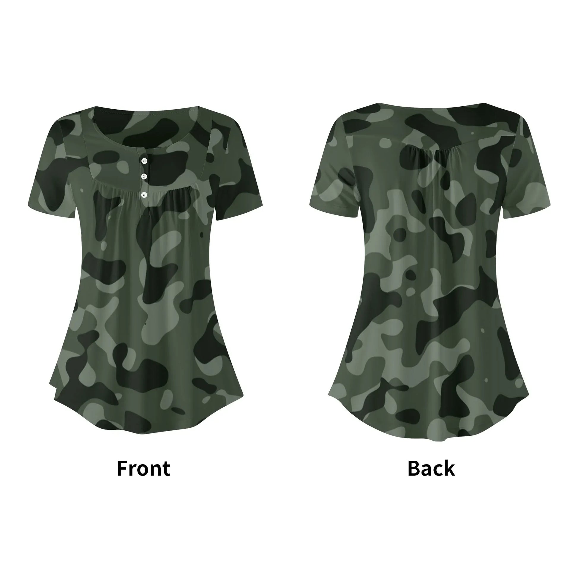 lockere-bluse-mit-u-ausschnitt-und-kurzen-armeln-fur-damen-green-camouflage-bluse-jlr-design-82600 - JLR Design