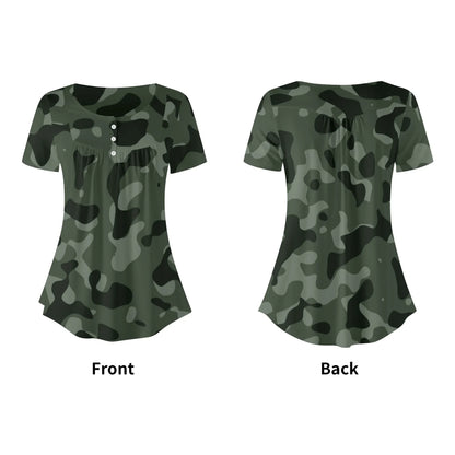 lockere-bluse-mit-u-ausschnitt-und-kurzen-armeln-fur-damen-green-camouflage-bluse-jlr-design-82600 - JLR Design