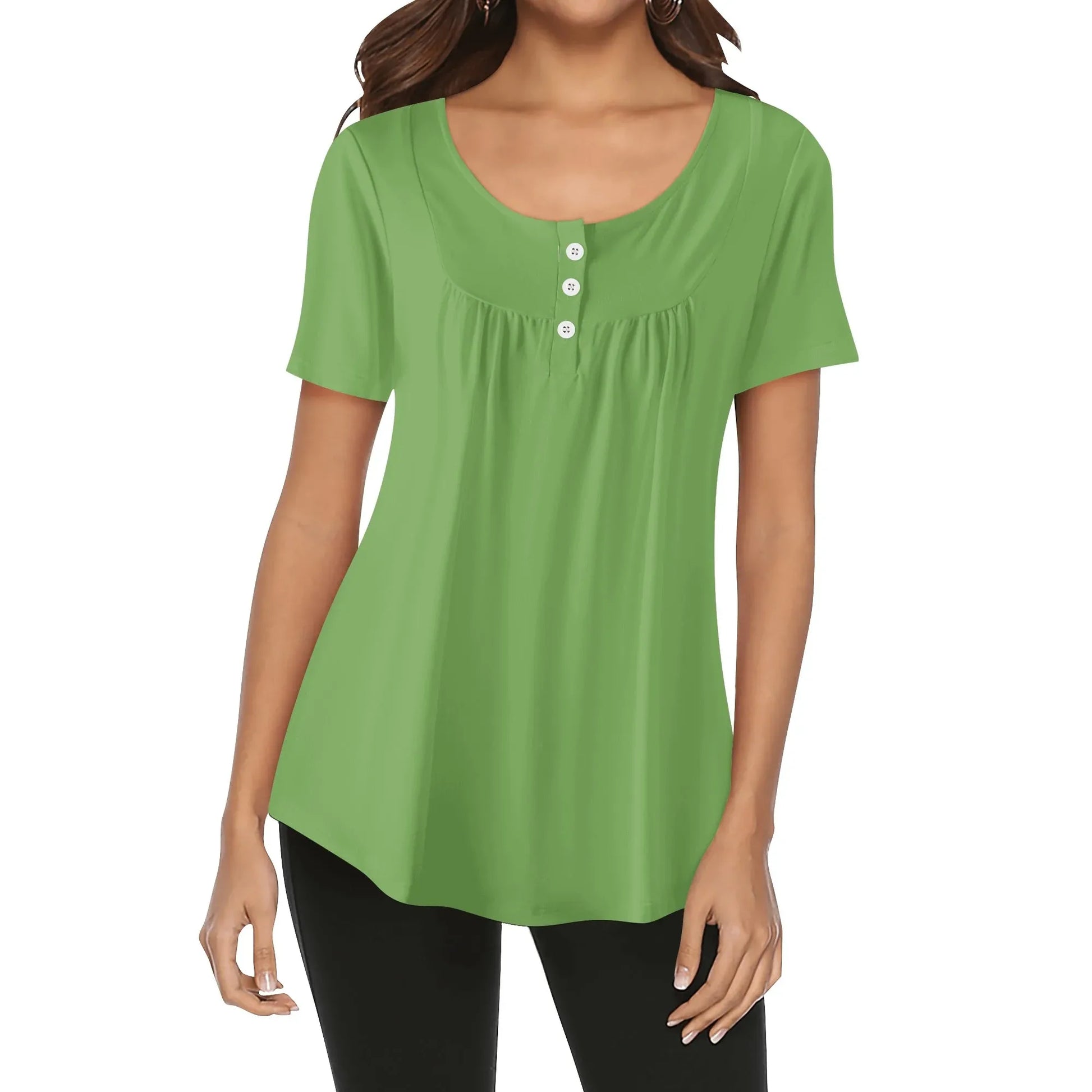 lockere-bluse-mit-u-ausschnitt-und-kurzen-armeln-fur-damen-grun-bluse-jlr-design-28794 - JLR Design
