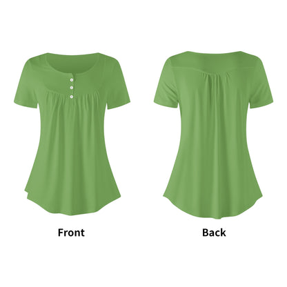 Lockere Bluse mit U-Ausschnitt und kurzen Ärmeln für Damen - Grün Bluse JLR Design