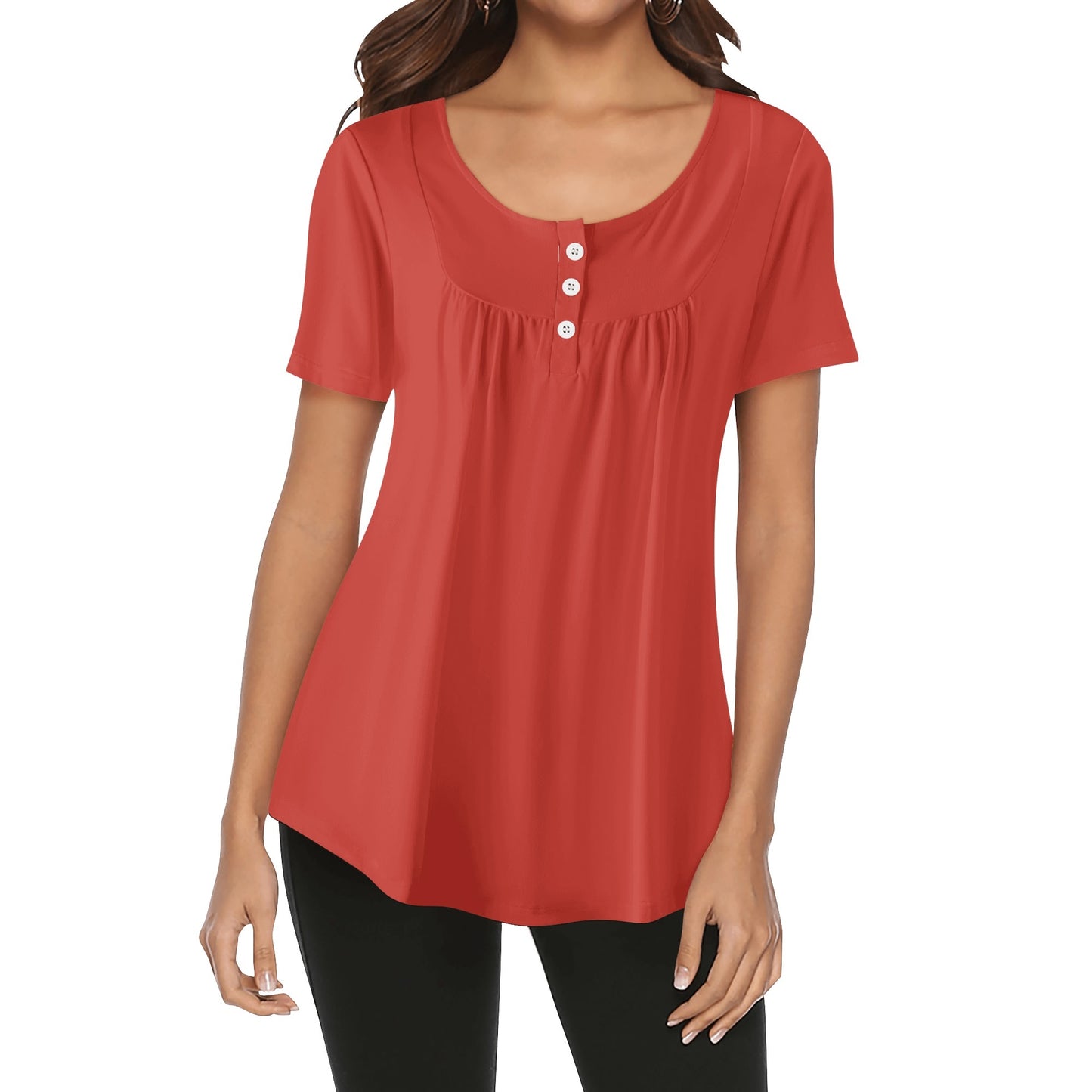 Lockere Bluse mit U-Ausschnitt und kurzen Ärmeln für Damen - Harley Davidson Red Bluse JLR Design