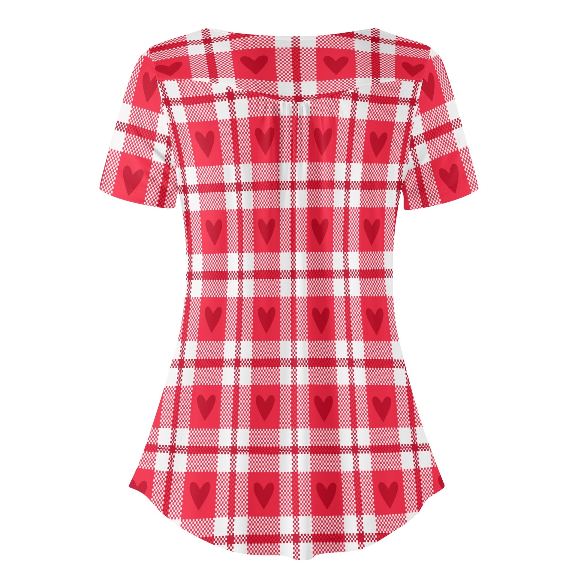 Lockere Bluse mit U-Ausschnitt und kurzen Ärmeln für Damen - Herzchen Karo Bluse JLR Design