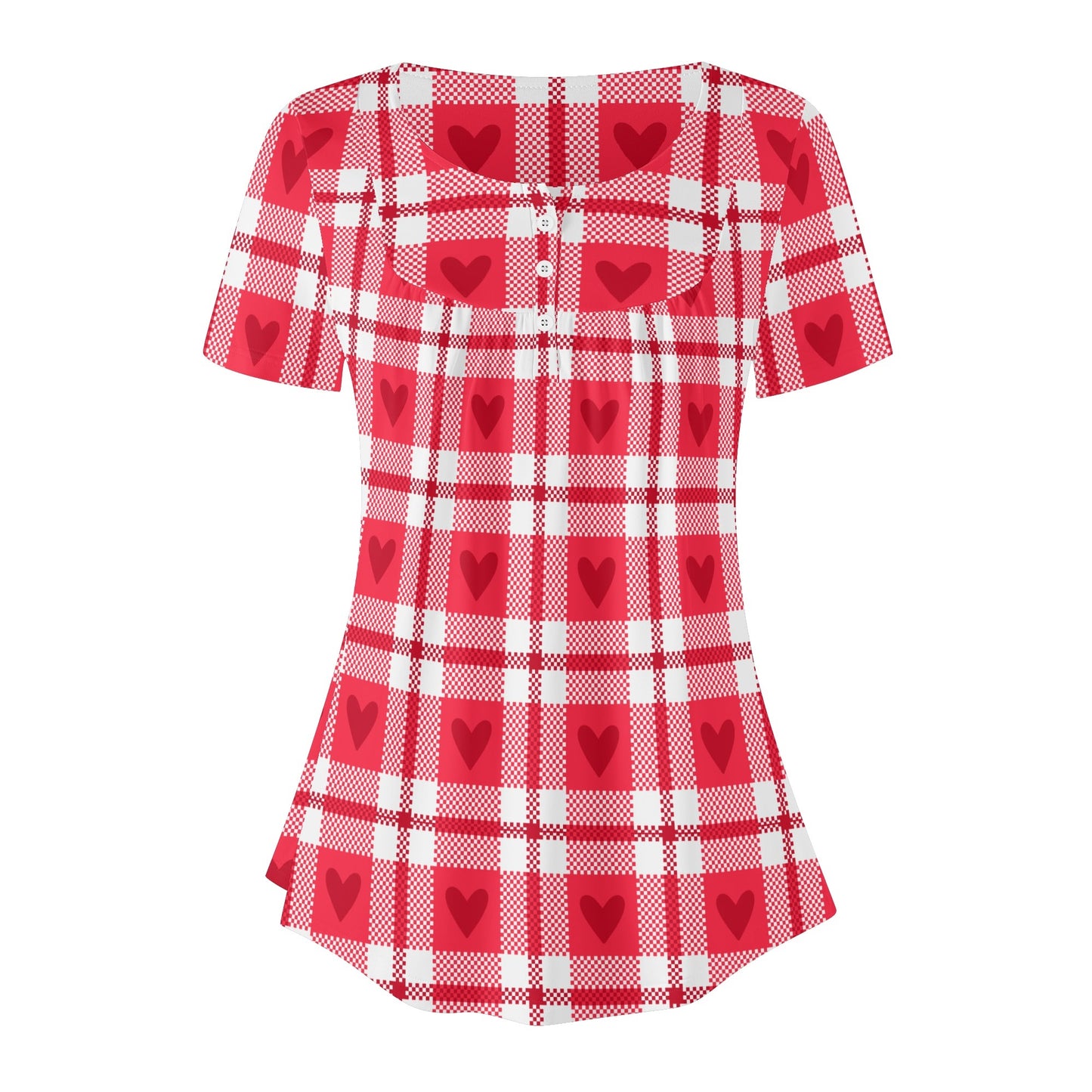 Lockere Bluse mit U-Ausschnitt und kurzen Ärmeln für Damen - Herzchen Karo Bluse JLR Design