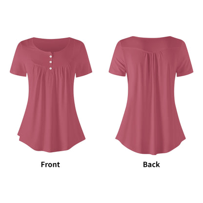 Lockere Bluse mit U-Ausschnitt und kurzen Ärmeln für Damen - Hippie Pink Bluse JLR Design