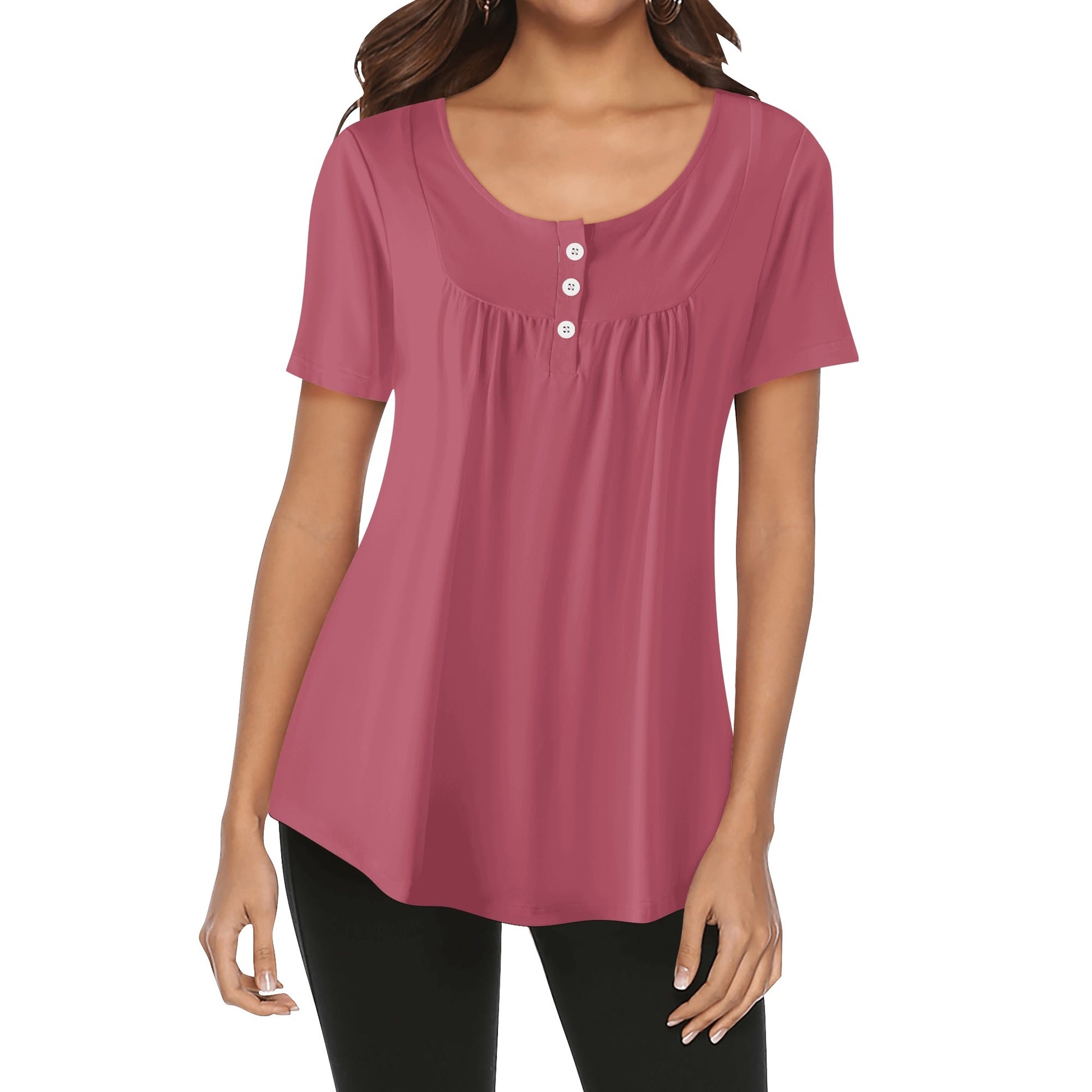 Lockere Bluse mit U-Ausschnitt und kurzen Ärmeln für Damen - Hippie Pink Bluse JLR Design