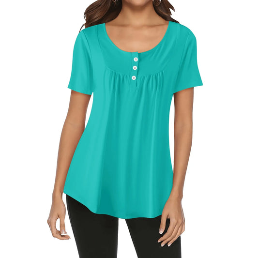 lockere-bluse-mit-u-ausschnitt-und-kurzen-armeln-fur-damen-iris-blue-bluse-jlr-design-74842 - JLR Design