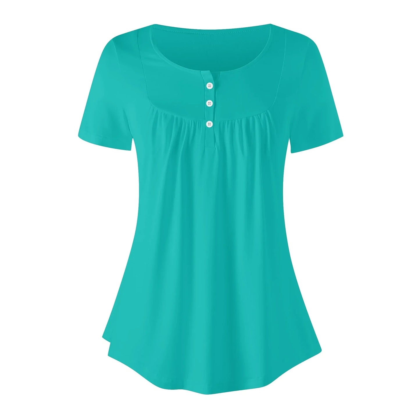 lockere-bluse-mit-u-ausschnitt-und-kurzen-armeln-fur-damen-iris-blue-bluse-jlr-design-24195 - JLR Design
