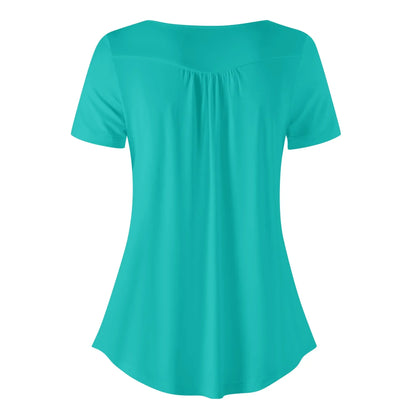 lockere-bluse-mit-u-ausschnitt-und-kurzen-armeln-fur-damen-iris-blue-bluse-jlr-design-23026 - JLR Design