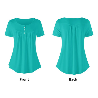 lockere-bluse-mit-u-ausschnitt-und-kurzen-armeln-fur-damen-iris-blue-bluse-jlr-design-71821 - JLR Design