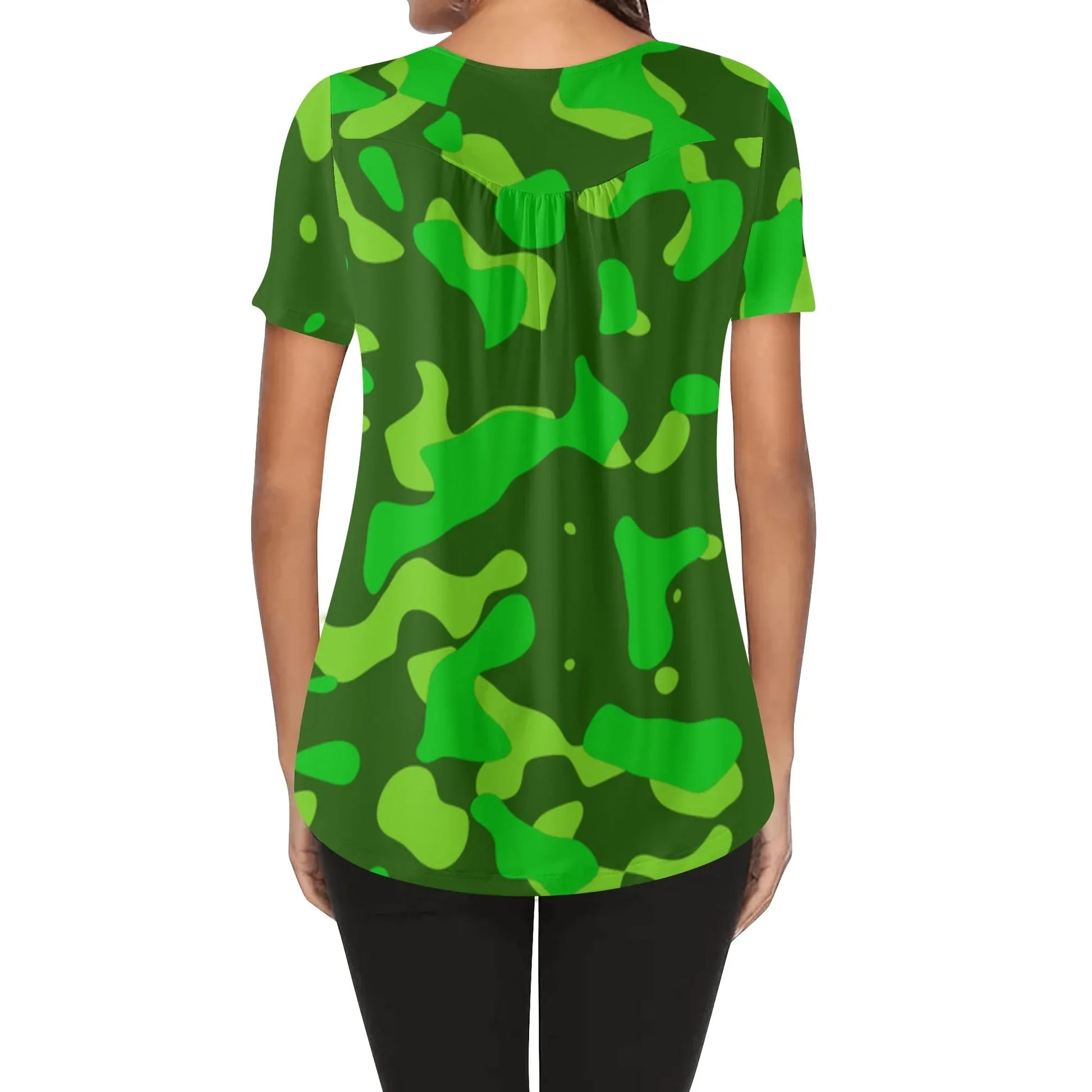 lockere-bluse-mit-u-ausschnitt-und-kurzen-armeln-fur-damen-lime-green-camouflage-bluse-jlr-design-75471 - JLR Design