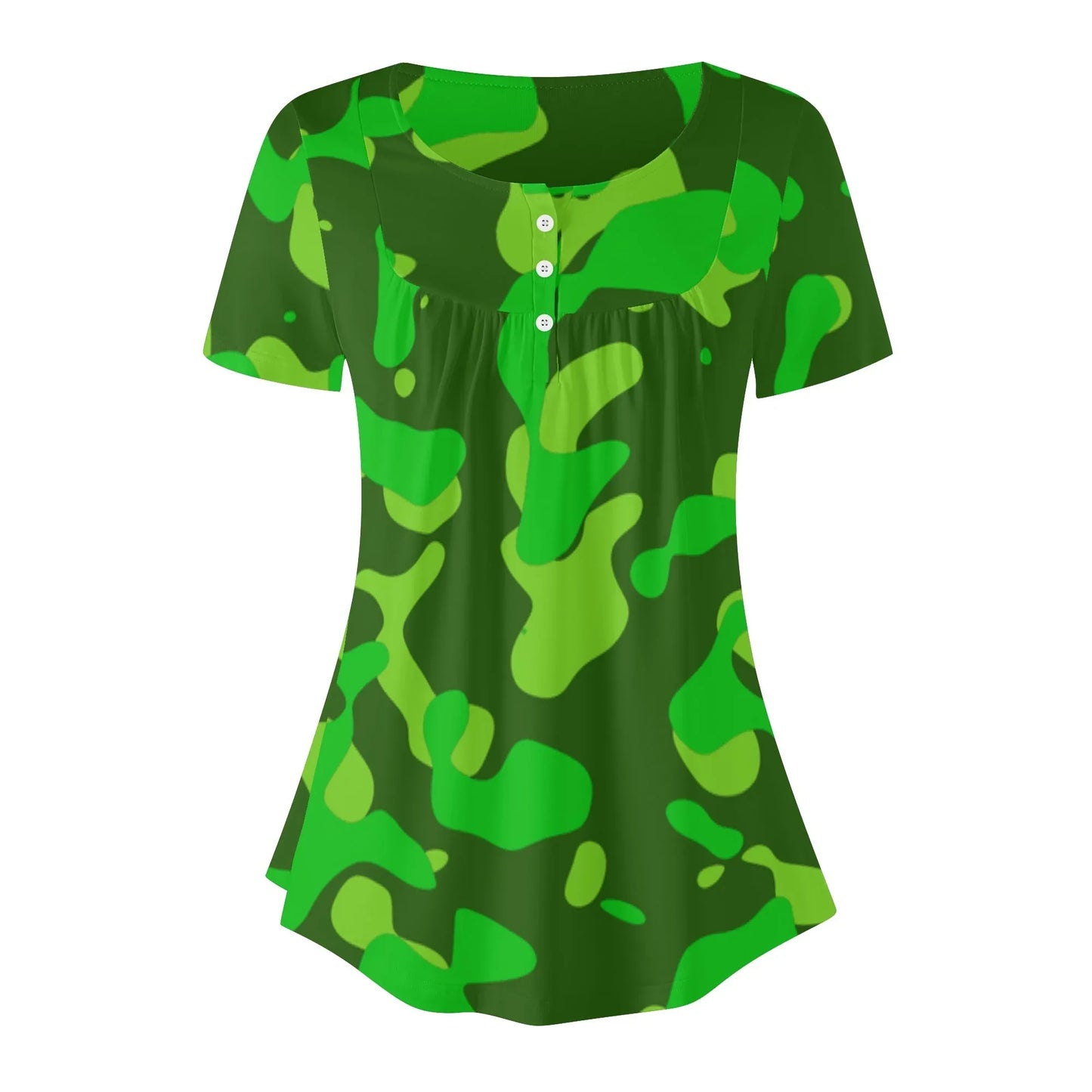 lockere-bluse-mit-u-ausschnitt-und-kurzen-armeln-fur-damen-lime-green-camouflage-bluse-jlr-design-72764 - JLR Design