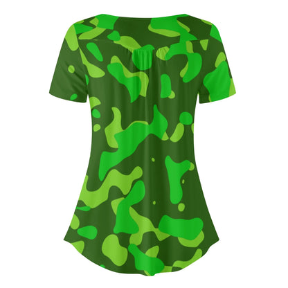 lockere-bluse-mit-u-ausschnitt-und-kurzen-armeln-fur-damen-lime-green-camouflage-bluse-jlr-design-61748 - JLR Design