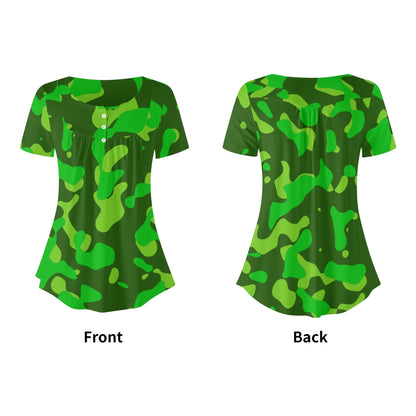 lockere-bluse-mit-u-ausschnitt-und-kurzen-armeln-fur-damen-lime-green-camouflage-bluse-jlr-design-16465 - JLR Design