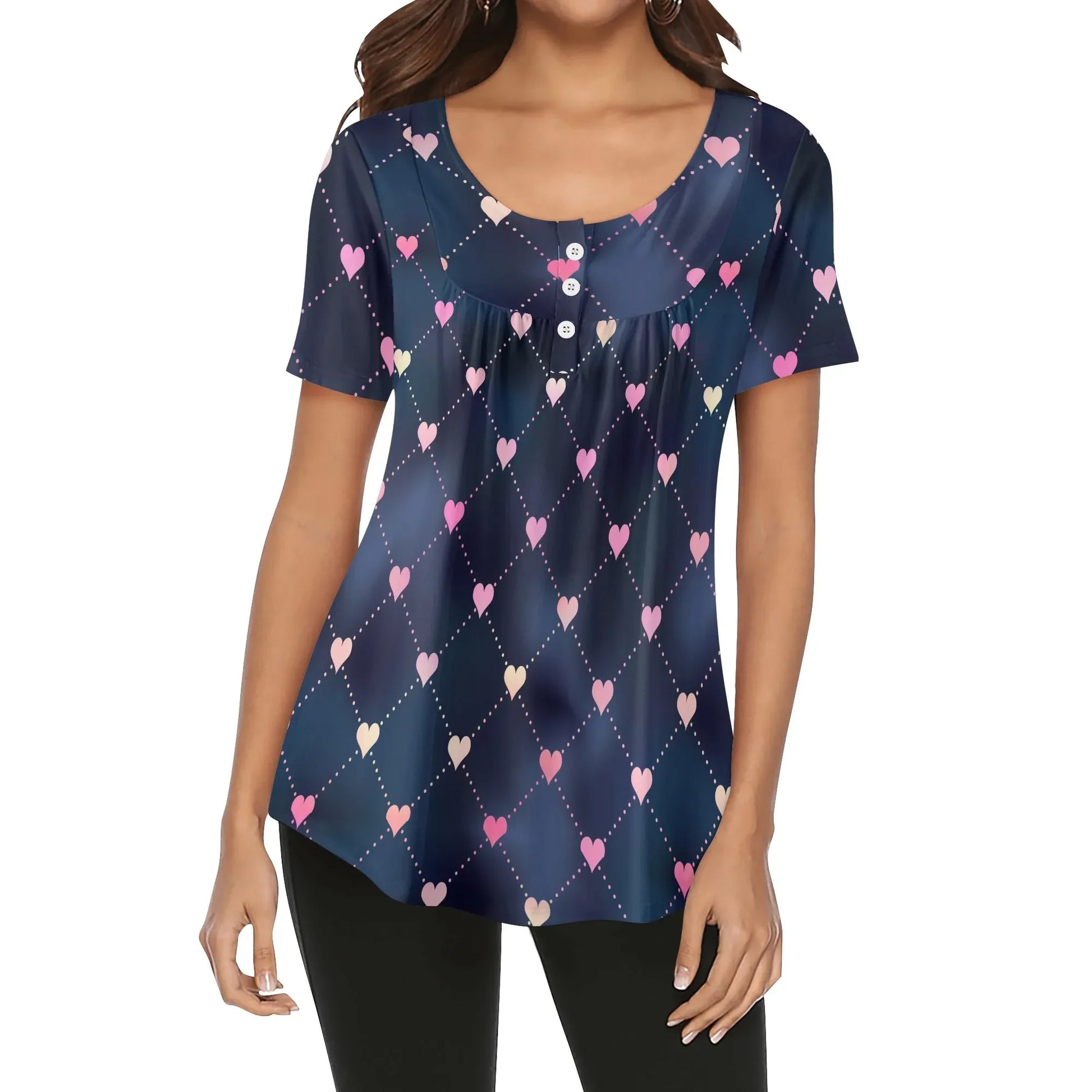 lockere-bluse-mit-u-ausschnitt-und-kurzen-armeln-fur-damen-line-hearts-bluse-jlr-design-38390 - JLR Design