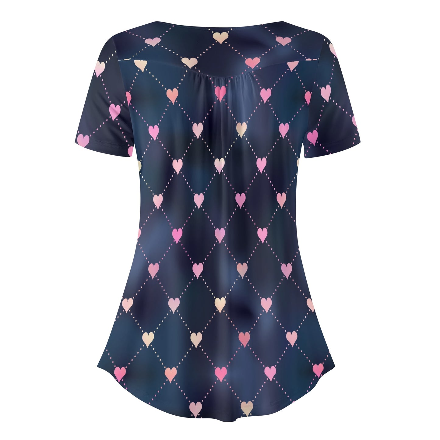 Lockere Bluse mit U-Ausschnitt und kurzen Ärmeln für Damen - Line Hearts Bluse JLR Design