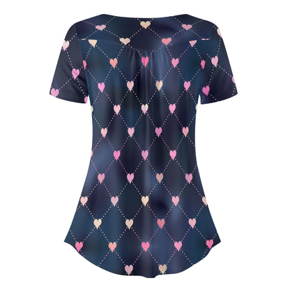Lockere Bluse mit U-Ausschnitt und kurzen Ärmeln für Damen - Line Hearts Bluse JLR Design