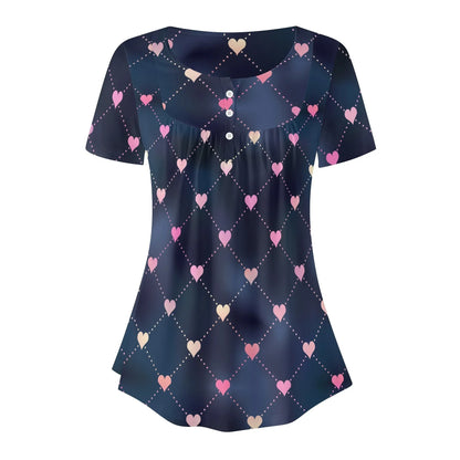 lockere-bluse-mit-u-ausschnitt-und-kurzen-armeln-fur-damen-line-hearts-bluse-jlr-design-76397 - JLR Design