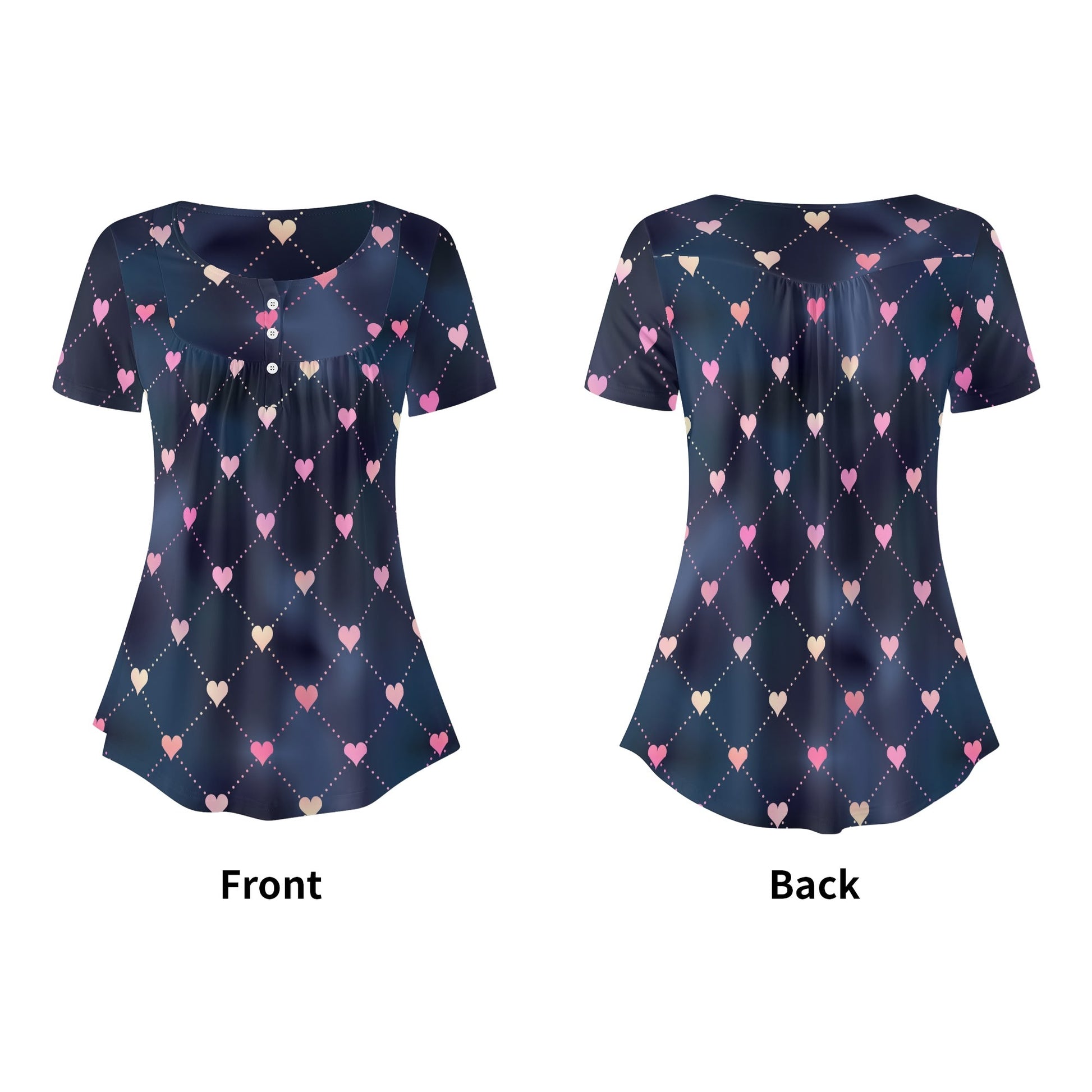 Lockere Bluse mit U-Ausschnitt und kurzen Ärmeln für Damen - Line Hearts Bluse JLR Design