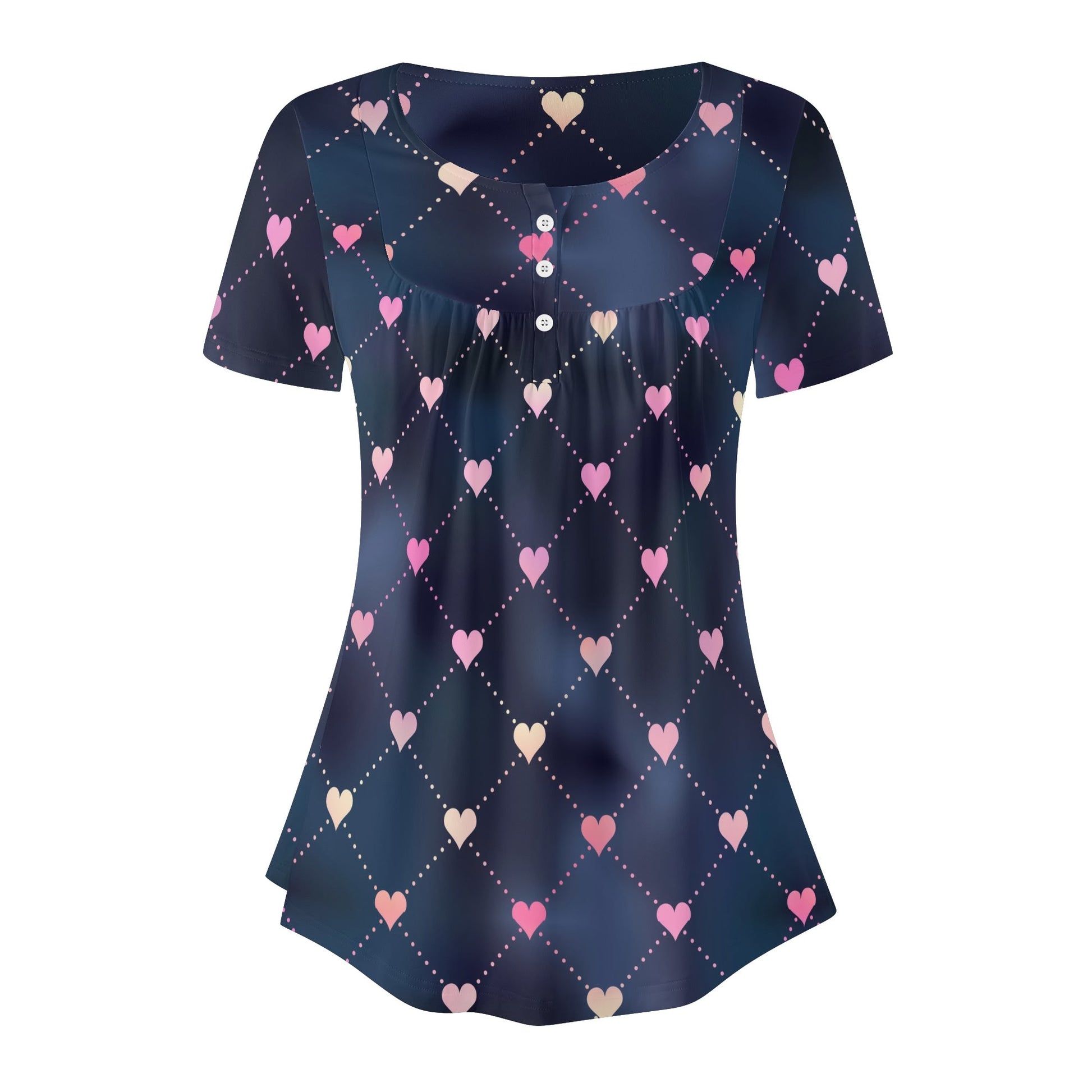 Lockere Bluse mit U-Ausschnitt und kurzen Ärmeln für Damen - Line Hearts Bluse JLR Design