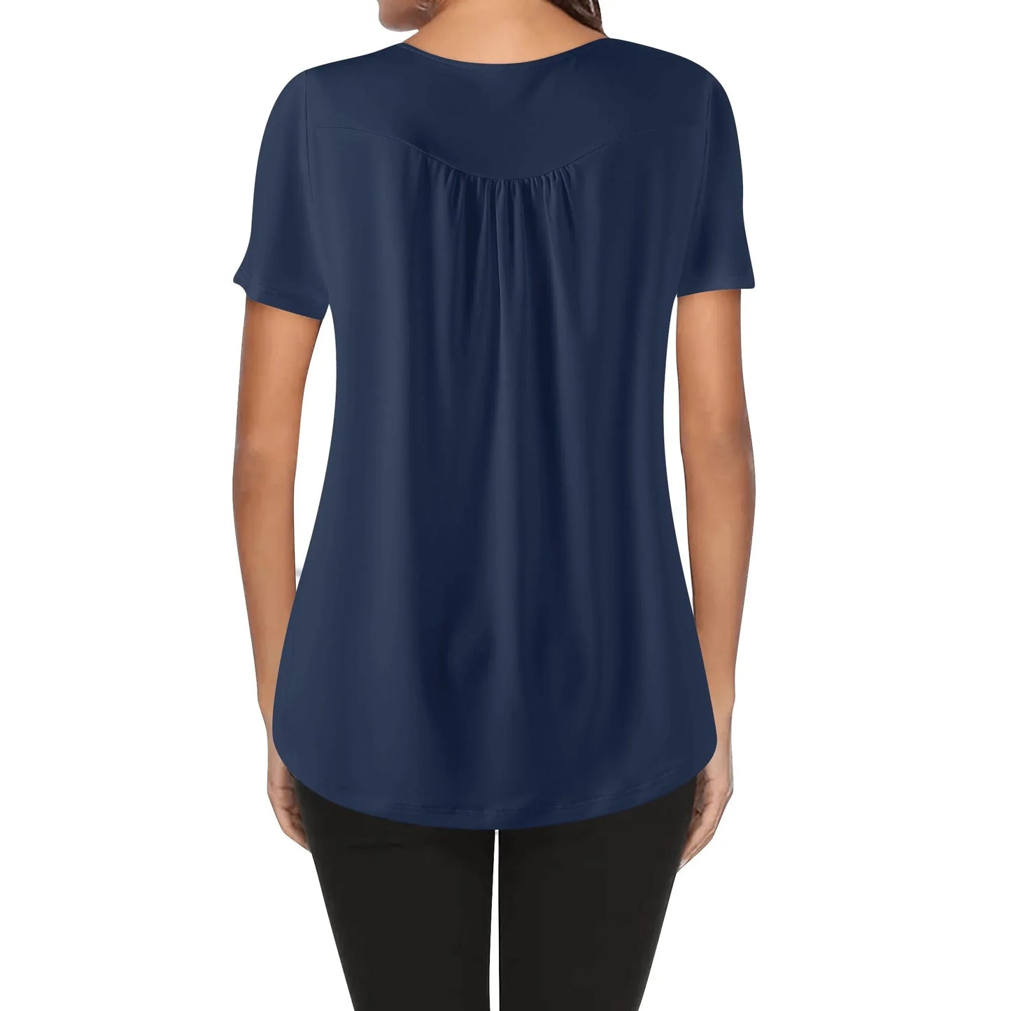 lockere-bluse-mit-u-ausschnitt-und-kurzen-armeln-fur-damen-navy-bluse-jlr-design-13990 - JLR Design