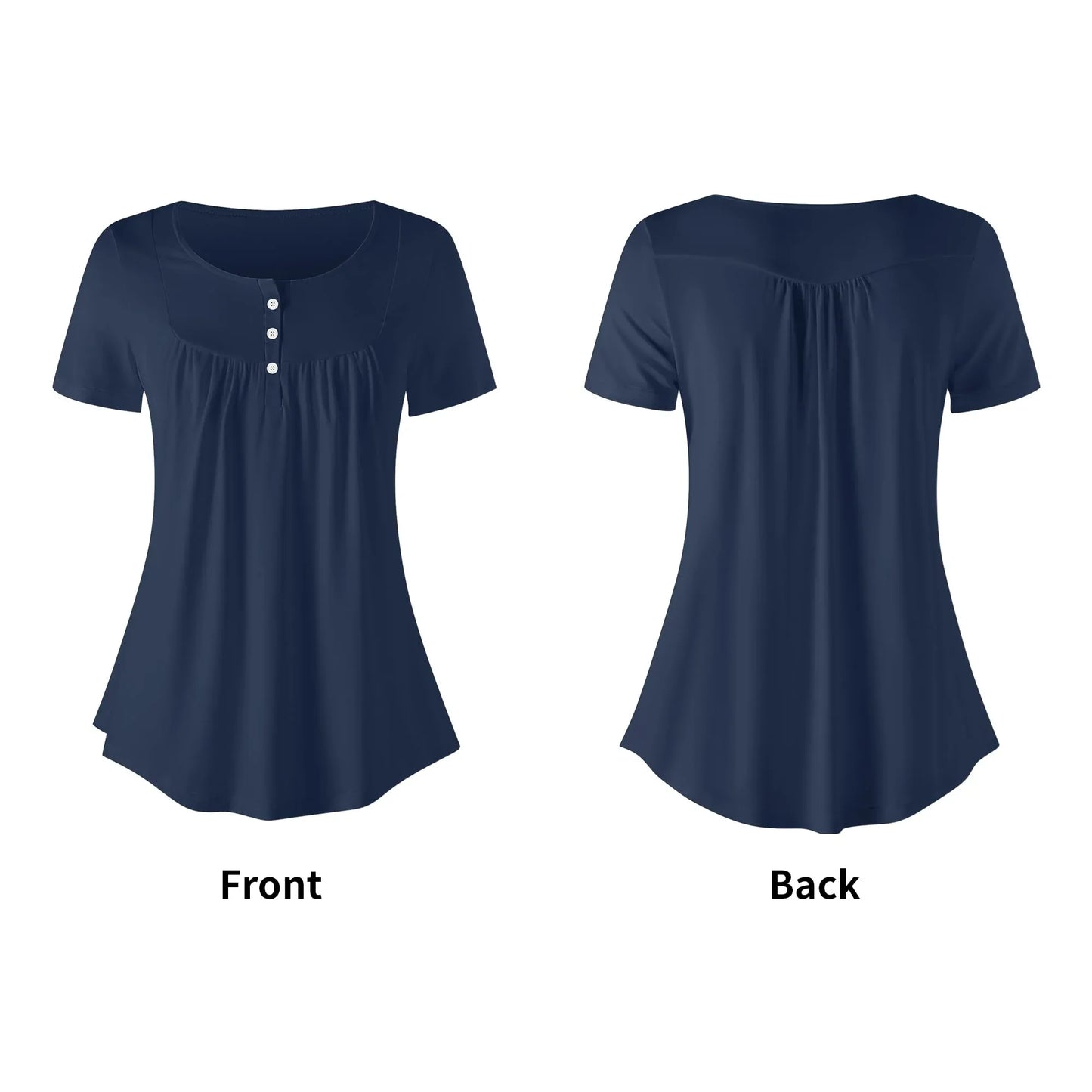 lockere-bluse-mit-u-ausschnitt-und-kurzen-armeln-fur-damen-navy-bluse-jlr-design-36866 - JLR Design