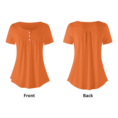 lockere-bluse-mit-u-ausschnitt-und-kurzen-armeln-fur-damen-orange-bluse-jlr-design-85853 - JLR Design