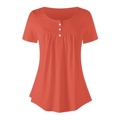 lockere-bluse-mit-u-ausschnitt-und-kurzen-armeln-fur-damen-orange-red-bluse-jlr-design-42959 - JLR Design