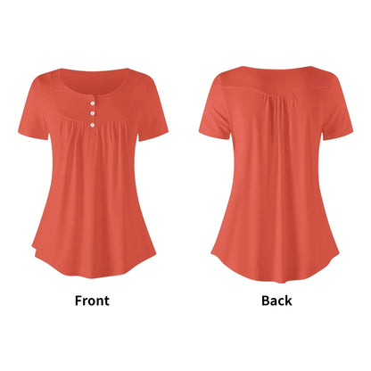 lockere-bluse-mit-u-ausschnitt-und-kurzen-armeln-fur-damen-orange-red-bluse-jlr-design-30706 - JLR Design