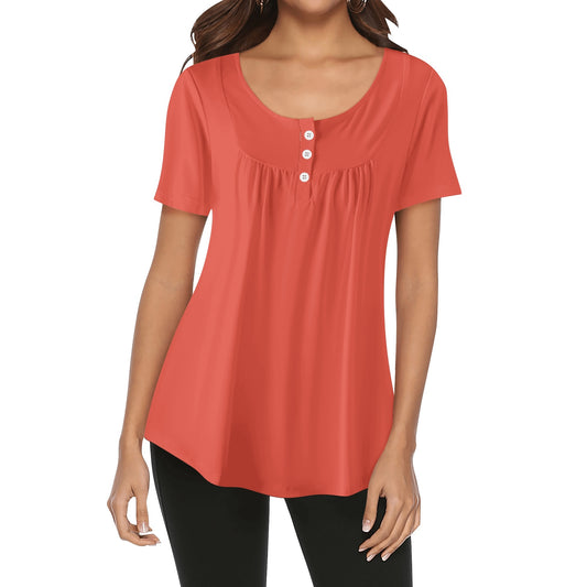 Lockere Bluse mit U-Ausschnitt und kurzen Ärmeln für Damen - Orange Red Bluse JLR Design