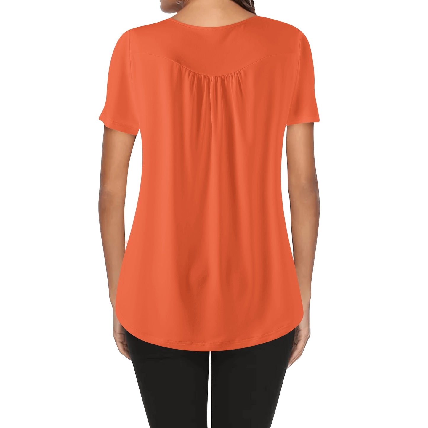 Lockere Bluse mit U-Ausschnitt und kurzen Ärmeln für Damen - Outrageous Orange Bluse JLR Design