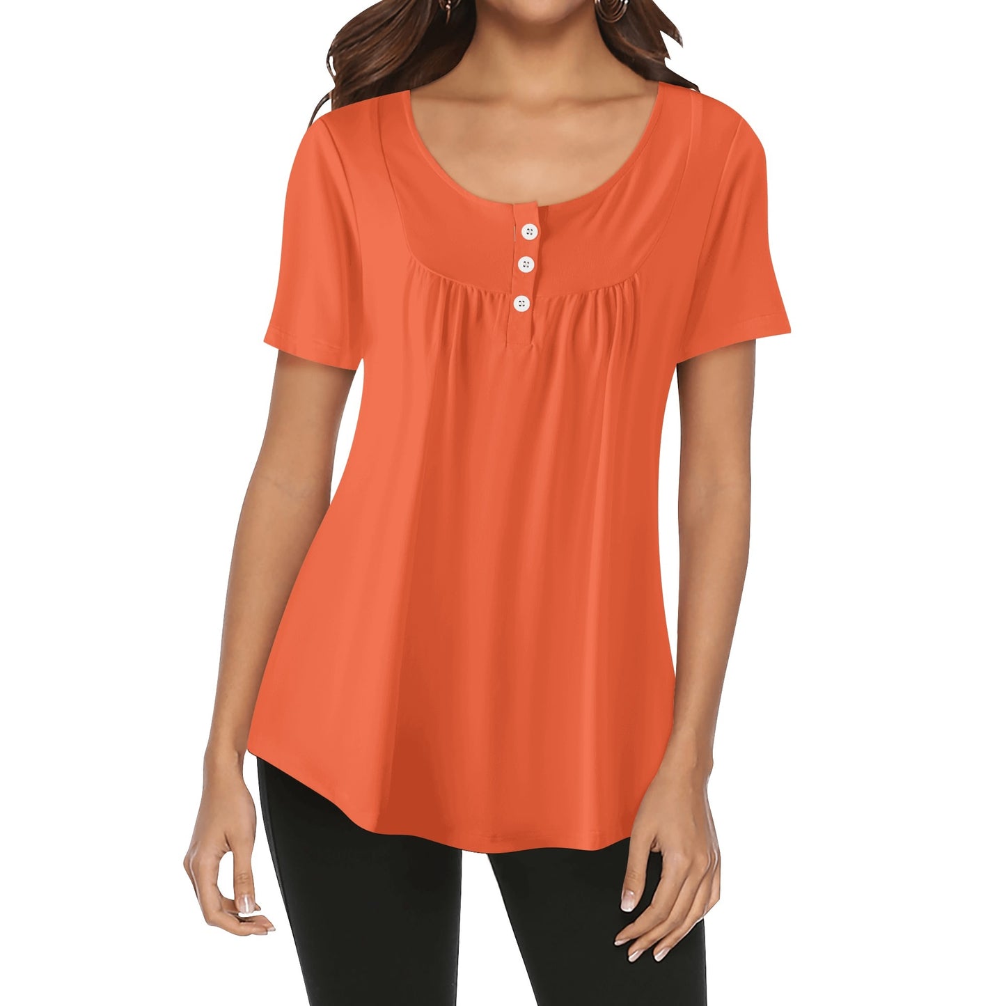 Lockere Bluse mit U-Ausschnitt und kurzen Ärmeln für Damen - Outrageous Orange Bluse JLR Design